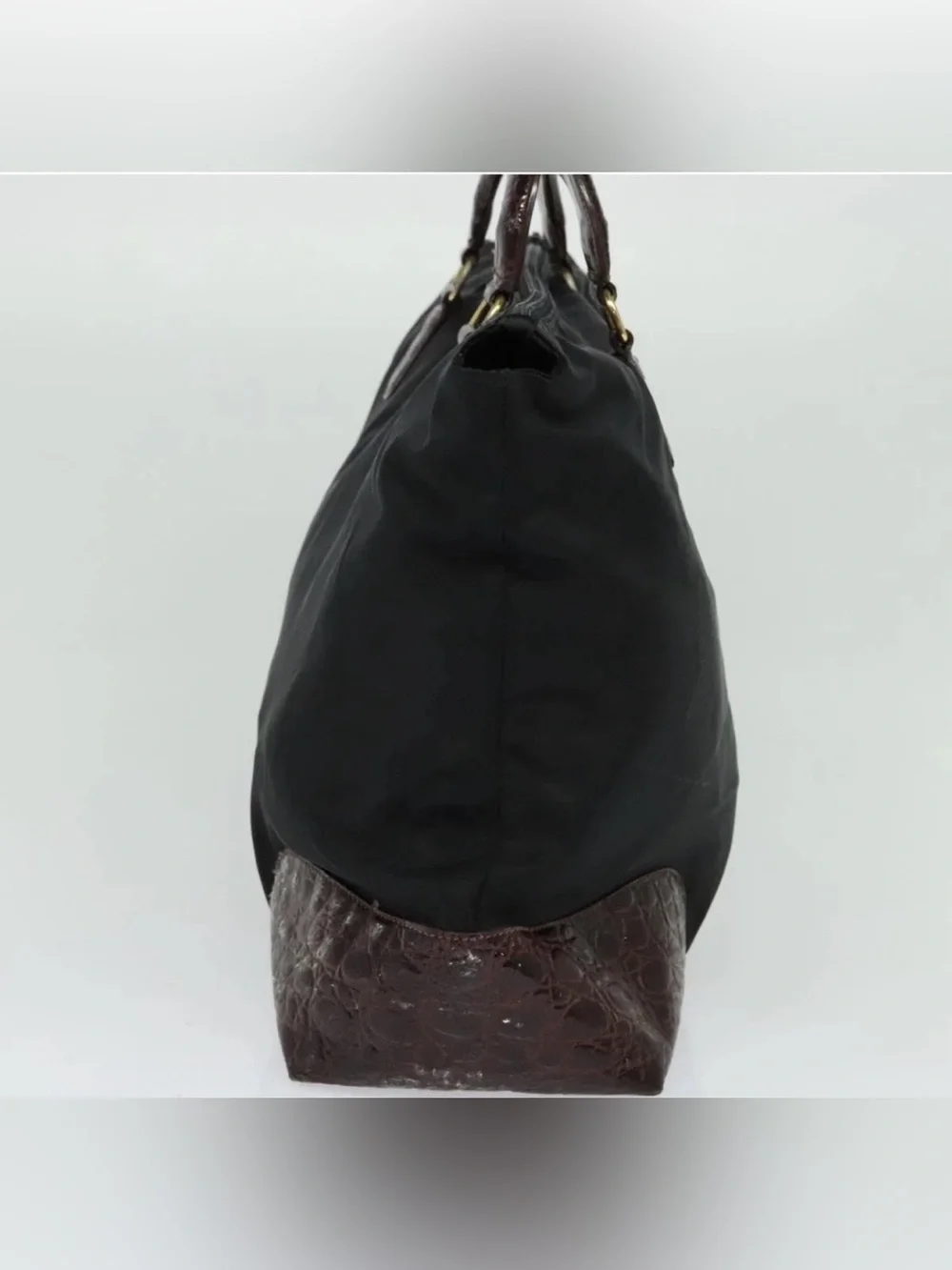 👜 PRADA Nylon Black Brown handbag Authentic Zip Fall Winter